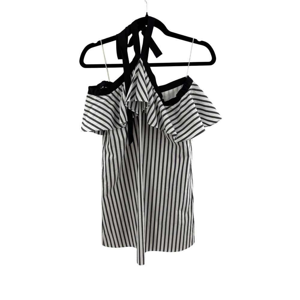 Alice + Olivia Black White Alexis Black and White Stripe Halter Dress XS